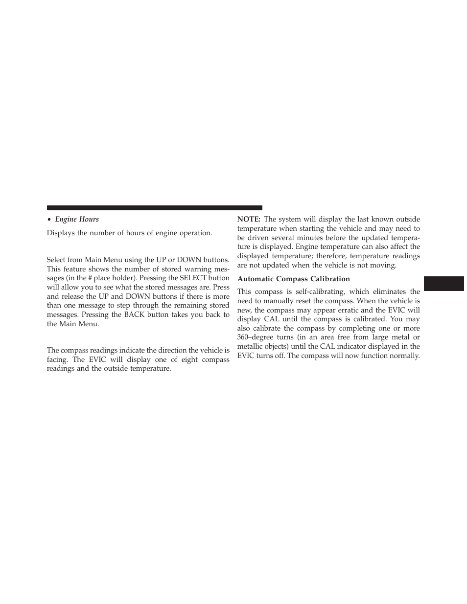 Messages, Compass/temperature display, Automatic compass calibration | Dodge 2014 Grand_Caravan - Owner Manual User Manual | Page 343 / 698