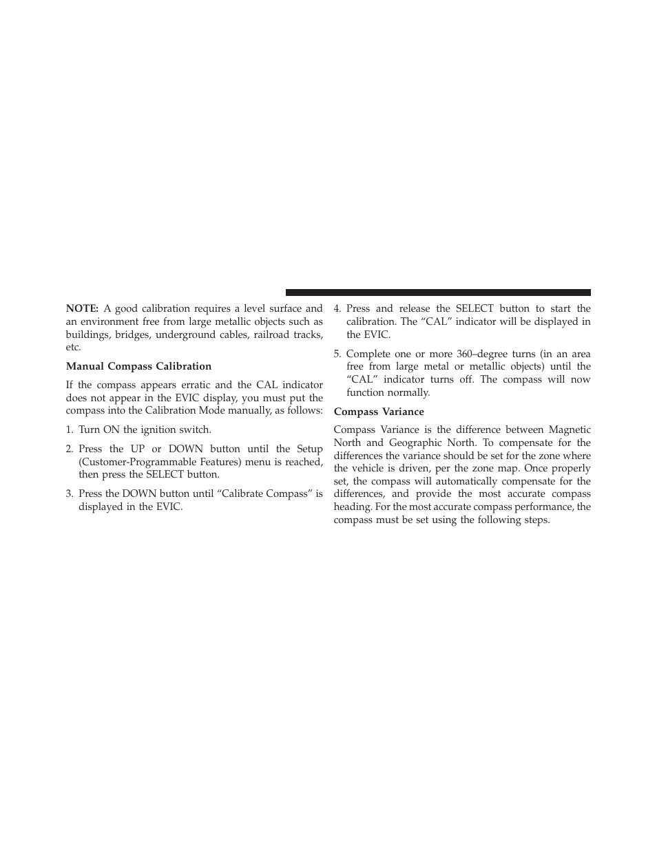 Manual compass calibration, Compass variance | Dodge 2014 Grand_Caravan - Owner Manual User Manual | Page 344 / 698