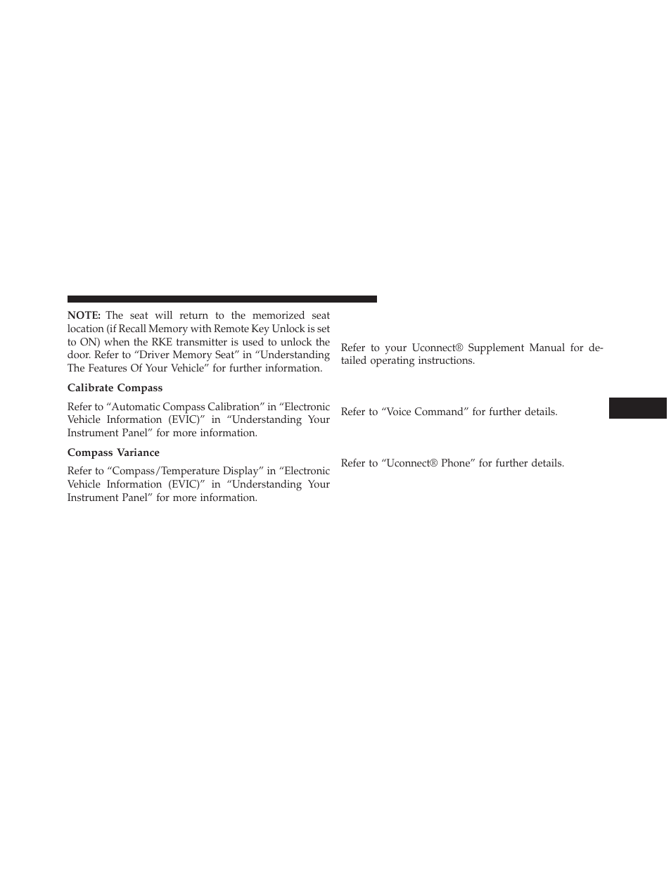 Calibrate compass, Compass variance, Uconnect® 730n/430/430n cd/dvd/hdd/nav | If equipped, Operating instructions (voice command system), Operating instructions (uconnect® phone) — if, Equipped | Dodge 2014 Grand_Caravan - Owner Manual User Manual | Page 351 / 698