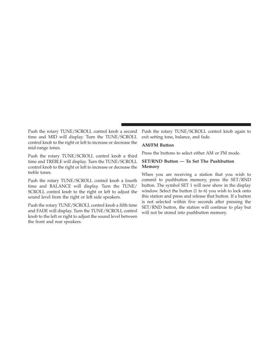 Am/fm button, Set/rnd button — to set the pushbutton memory | Dodge 2014 Grand_Caravan - Owner Manual User Manual | Page 354 / 698