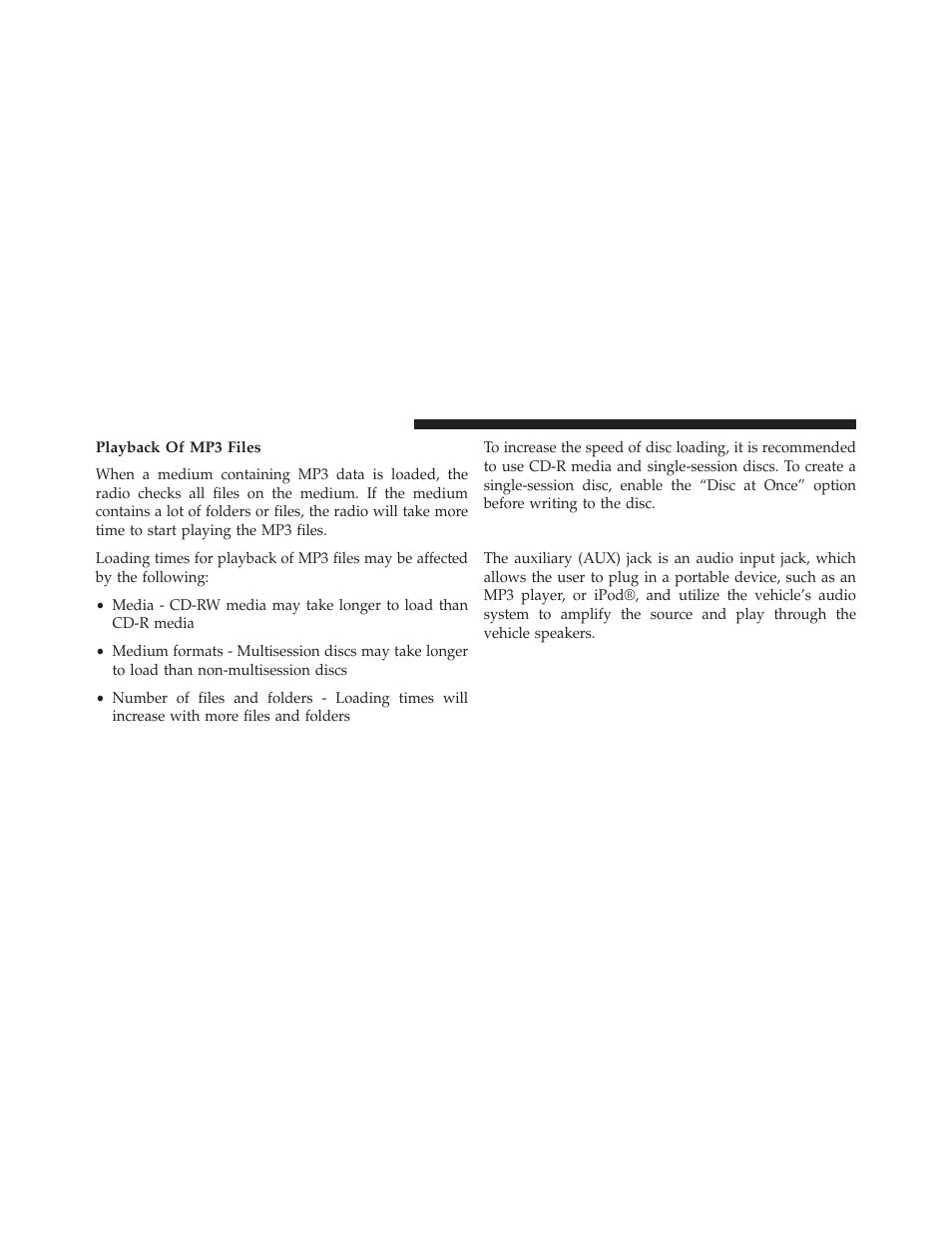 Playback of mp3 files, Operation instructions — auxiliary mode | Dodge 2014 Grand_Caravan - Owner Manual User Manual | Page 360 / 698