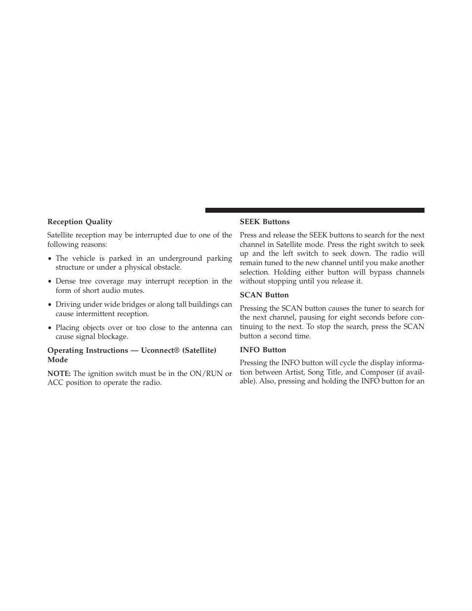 Reception quality, Seek buttons, Scan button | Info button | Dodge 2014 Grand_Caravan - Owner Manual User Manual | Page 376 / 698