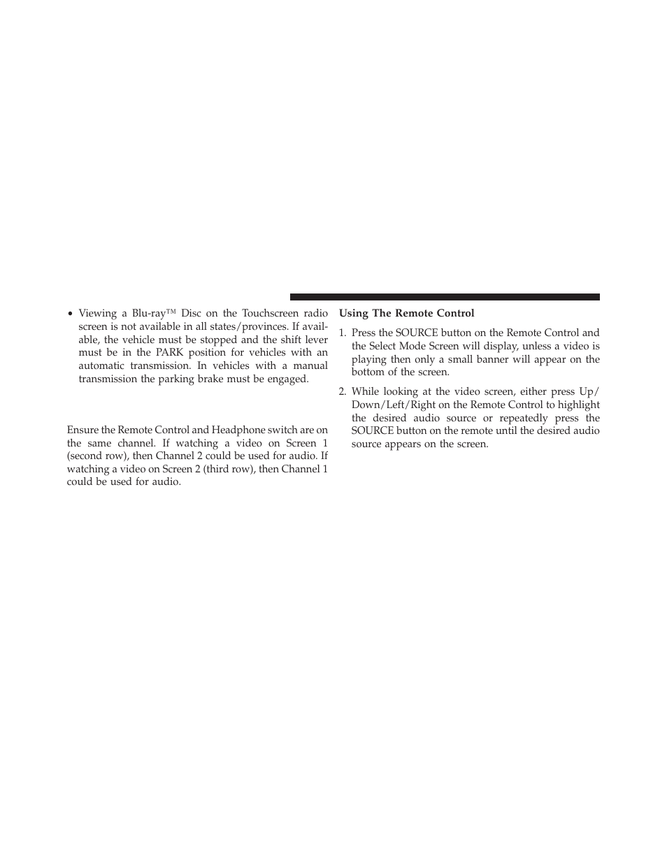 Listen to an audio source while a video is playing, Using the remote control, Listen to an audio source while a video is | Playing | Dodge 2014 Grand_Caravan - Owner Manual User Manual | Page 400 / 698