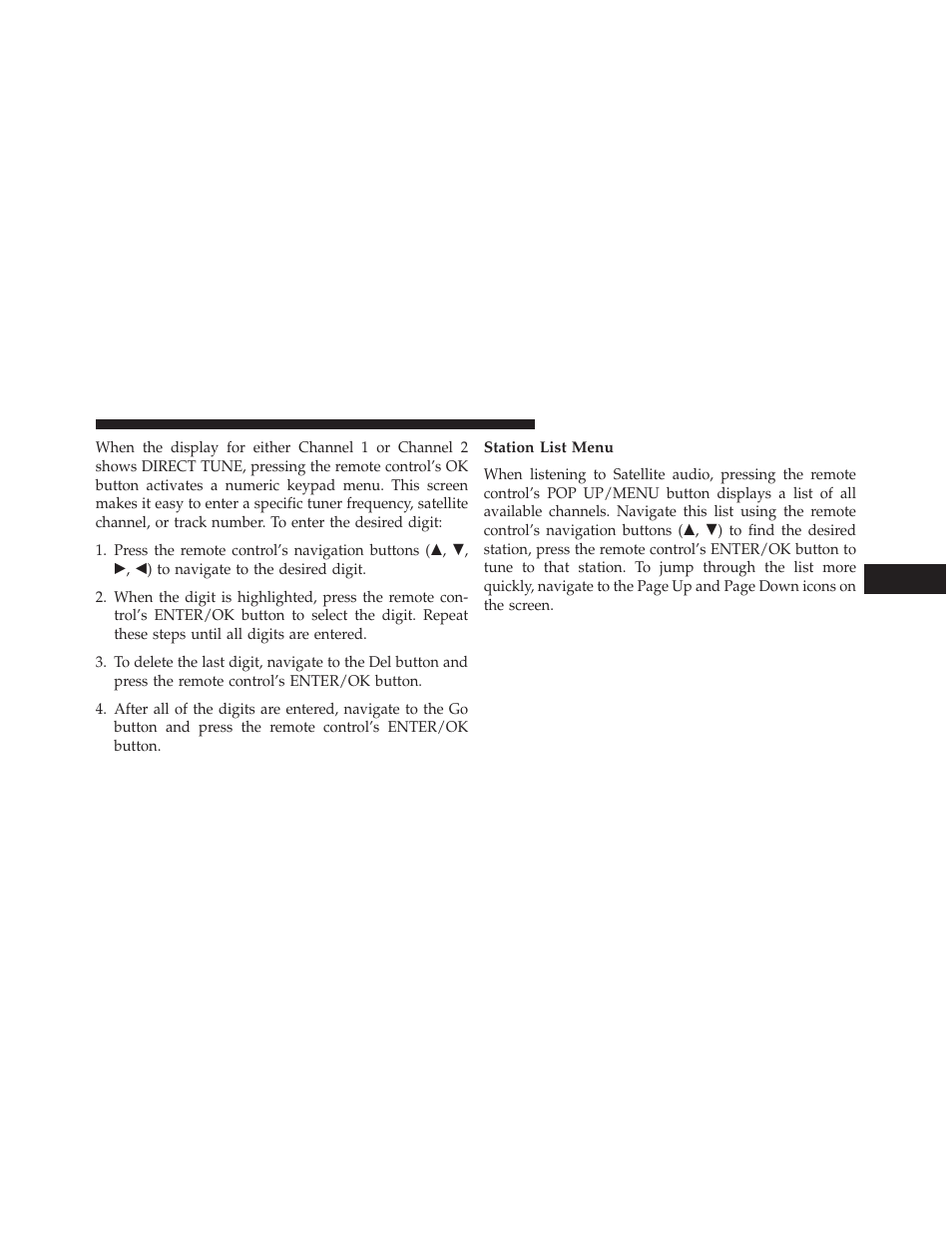 Station list menu | Dodge 2014 Grand_Caravan - Owner Manual User Manual | Page 417 / 698