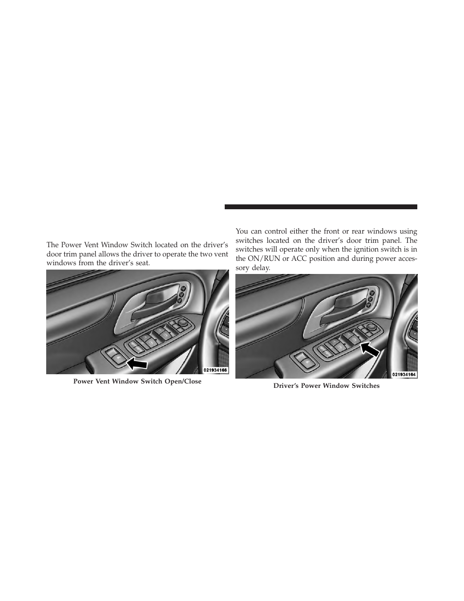 Windows, Power vent windows — if equipped, Power windows | Dodge 2014 Grand_Caravan - Owner Manual User Manual | Page 42 / 698