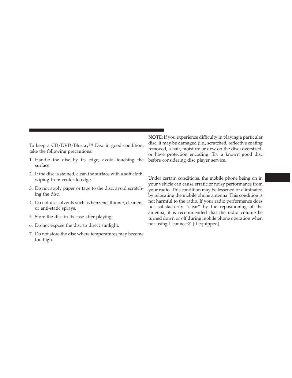 Cd/dvd/blu-ray™ disc maintenance, Radio operation and mobile phones | Dodge 2014 Grand_Caravan - Owner Manual User Manual | Page 435 / 698