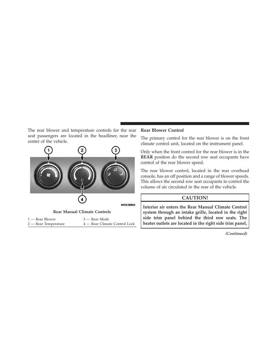 Rear blower control | Dodge 2014 Grand_Caravan - Owner Manual User Manual | Page 442 / 698