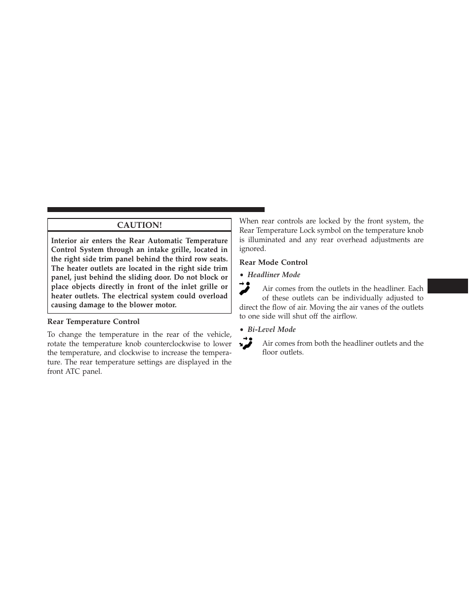 Rear temperature control, Rear mode control | Dodge 2014 Grand_Caravan - Owner Manual User Manual | Page 453 / 698