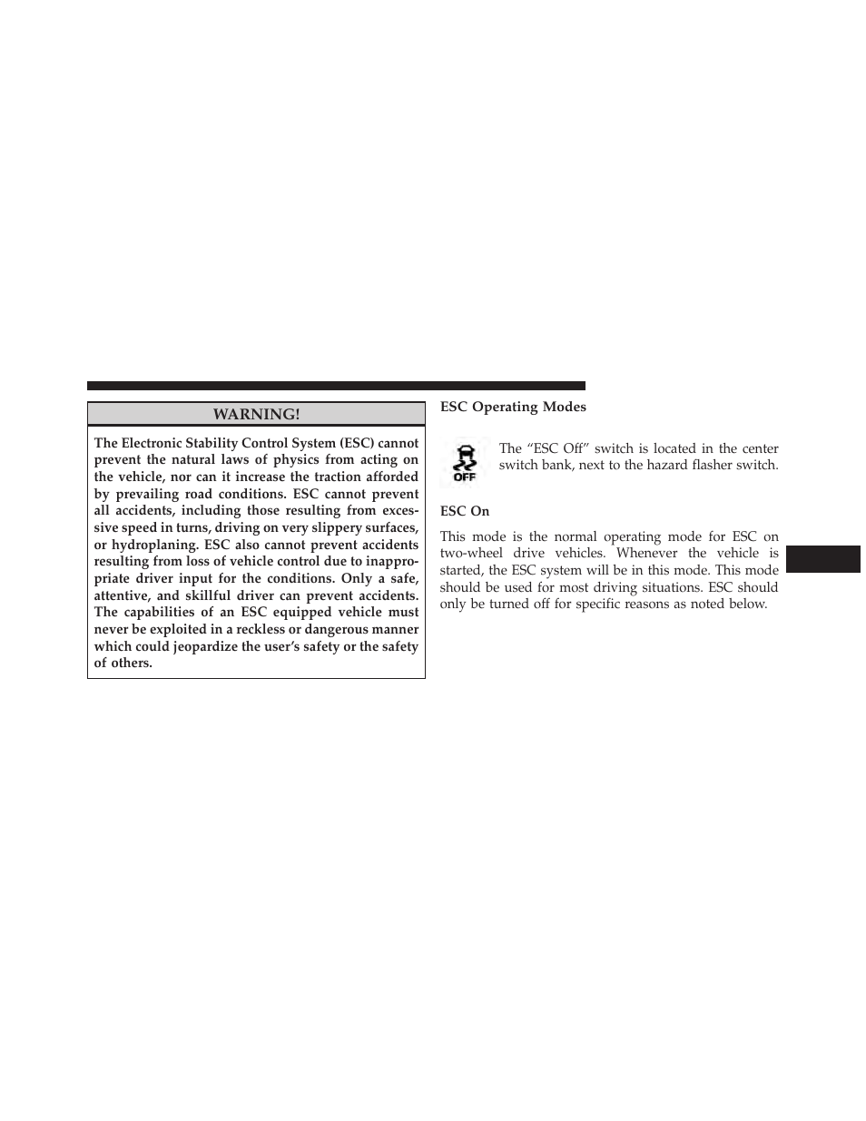 Esc operating modes | Dodge 2014 Grand_Caravan - Owner Manual User Manual | Page 489 / 698