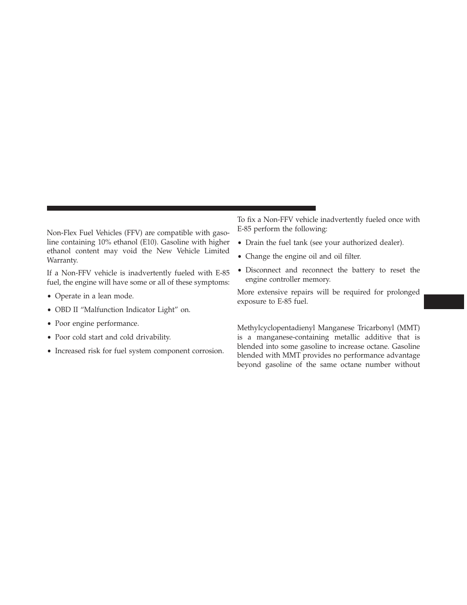 E-85 usage in non-flex fuel vehicles, Mmt in gasoline | Dodge 2014 Grand_Caravan - Owner Manual User Manual | Page 533 / 698