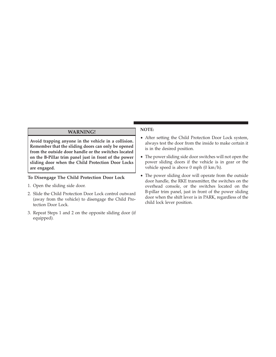 To disengage the child protection door lock | Dodge 2014 Grand_Caravan - Owner Manual User Manual | Page 54 / 698