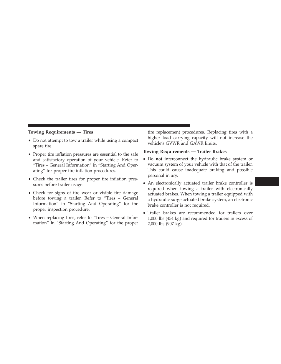 Towing requirements — tires, Towing requirements — trailer brakes | Dodge 2014 Grand_Caravan - Owner Manual User Manual | Page 553 / 698