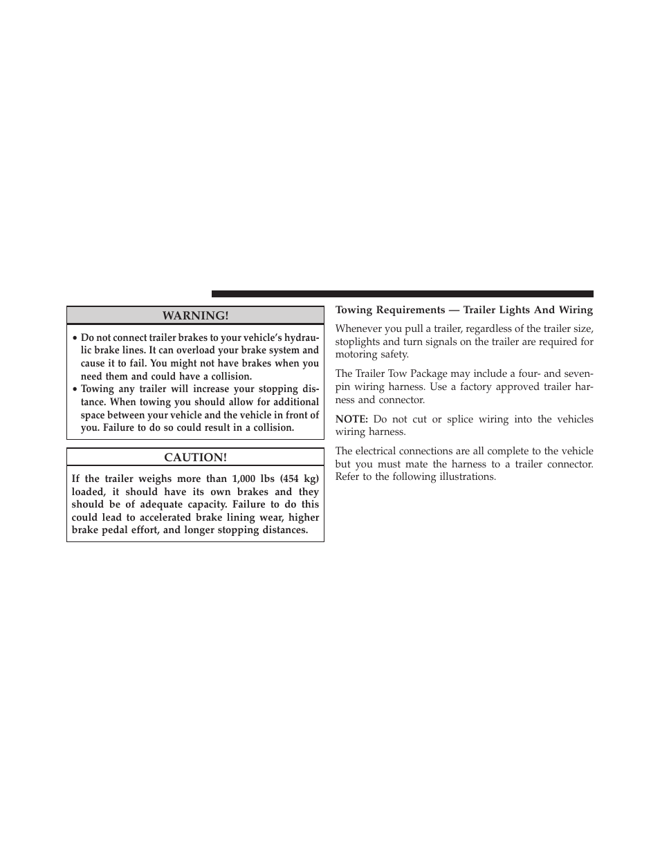 Towing requirements — trailer lights and wiring | Dodge 2014 Grand_Caravan - Owner Manual User Manual | Page 554 / 698