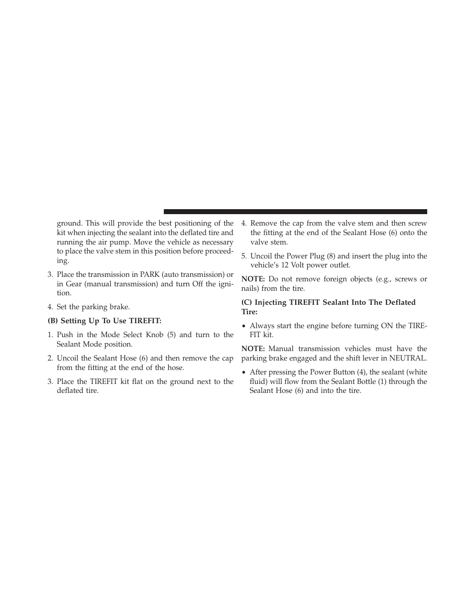 B) setting up to use tirefit | Dodge 2014 Grand_Caravan - Owner Manual User Manual | Page 568 / 698