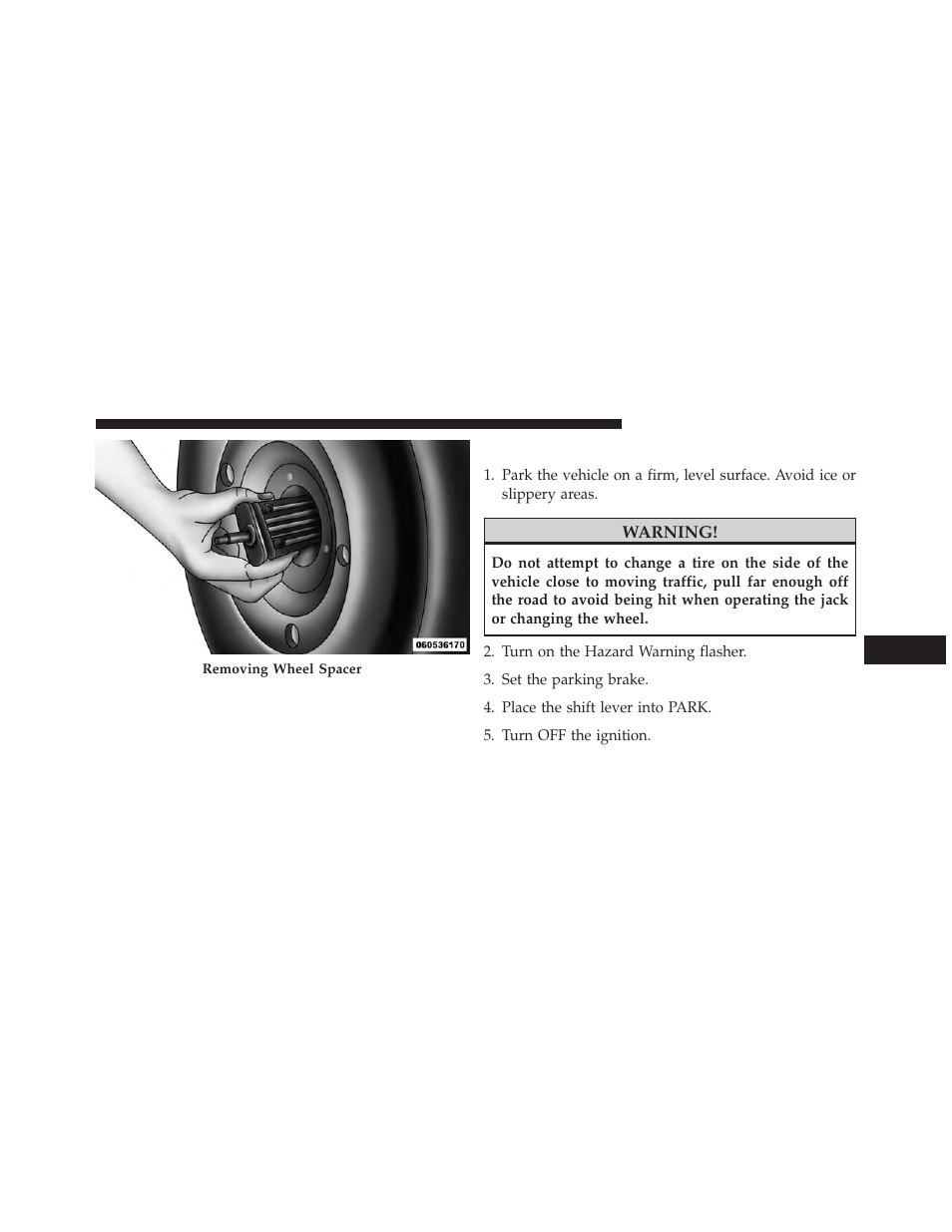 Preparations for jacking | Dodge 2014 Grand_Caravan - Owner Manual User Manual | Page 583 / 698