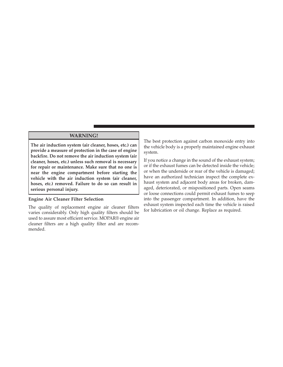 Engine air cleaner filter selection, Exhaust system | Dodge 2014 Grand_Caravan - Owner Manual User Manual | Page 616 / 698