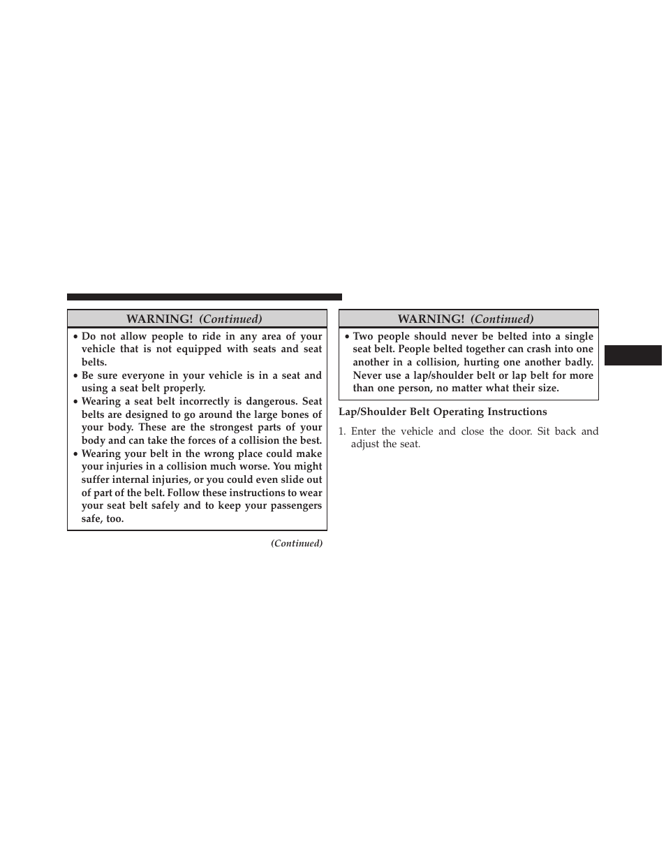 Lap/shoulder belt operating instructions | Dodge 2014 Grand_Caravan - Owner Manual User Manual | Page 63 / 698