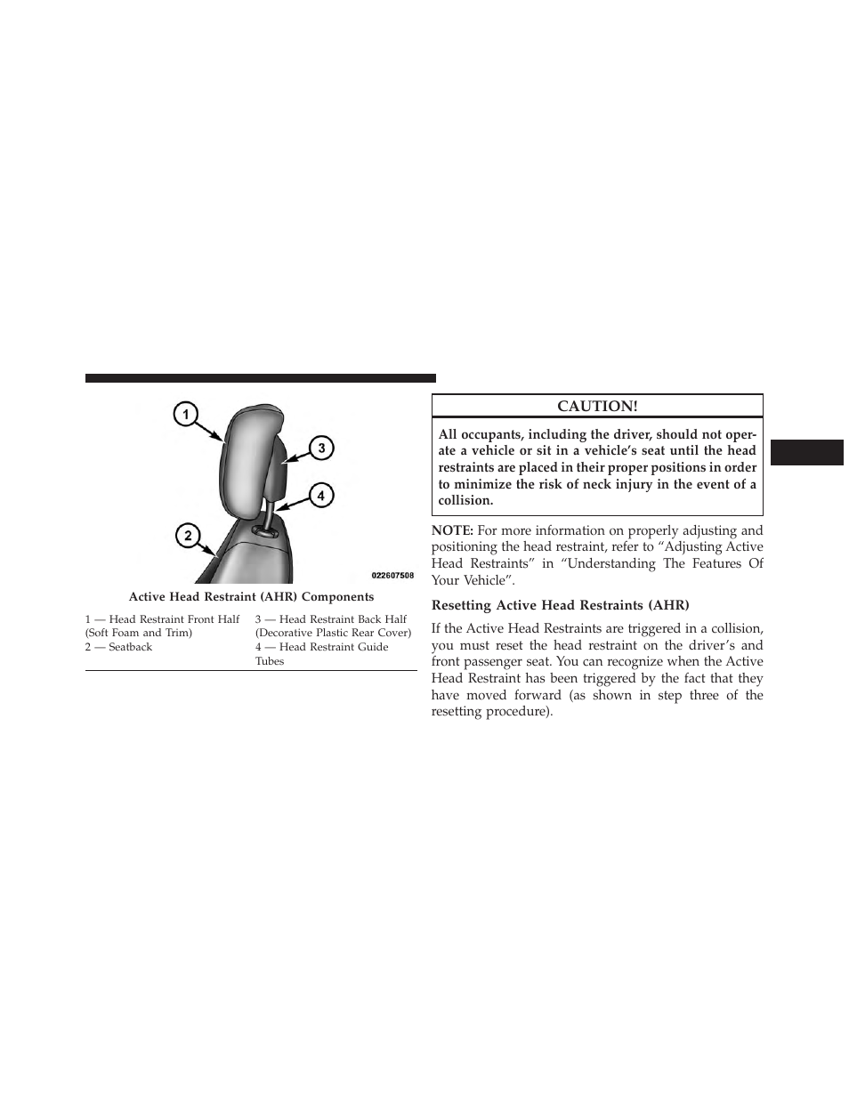 Resetting active head restraints (ahr) | Dodge 2014 Grand_Caravan - Owner Manual User Manual | Page 73 / 698