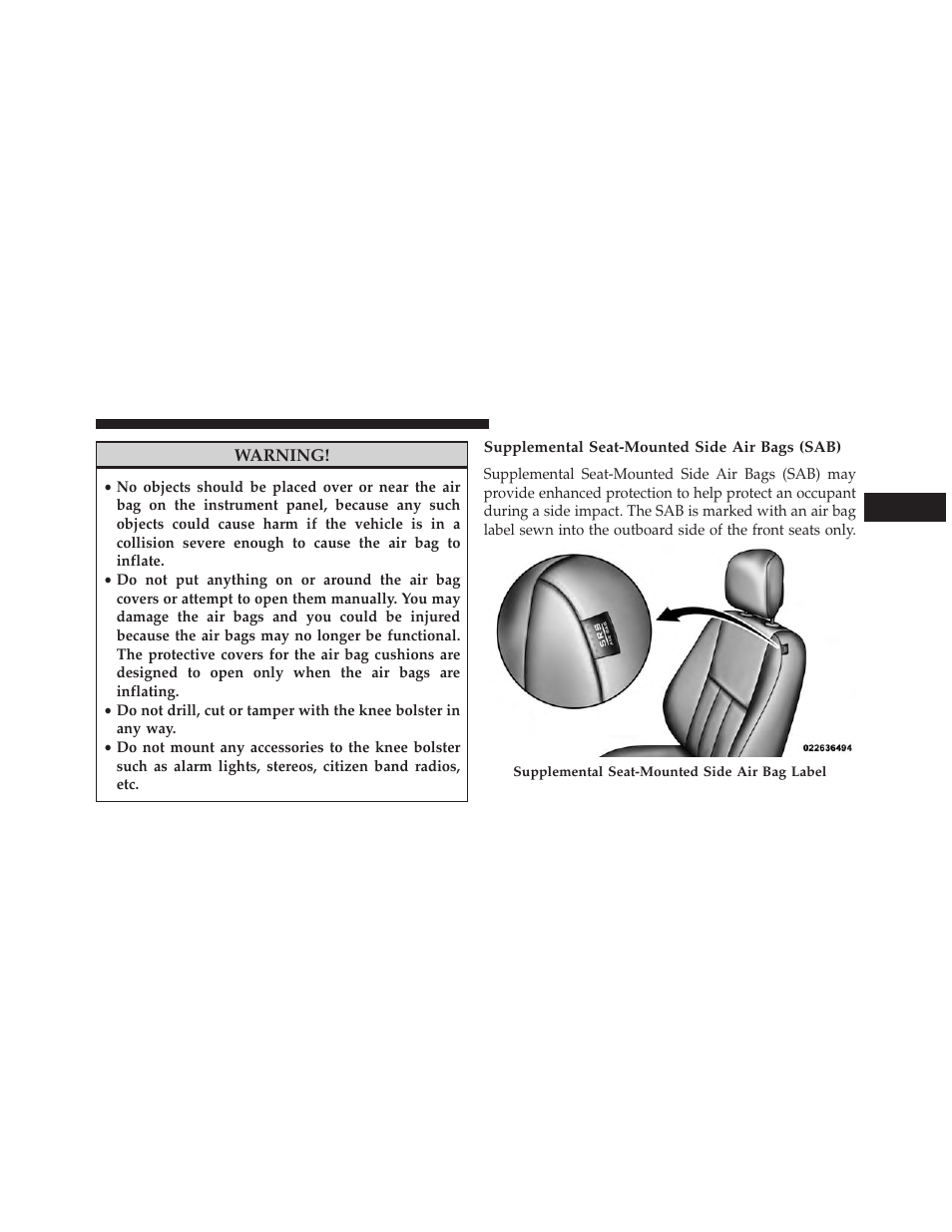 Supplemental seat-mounted side air bags (sab) | Dodge 2014 Grand_Caravan - Owner Manual User Manual | Page 81 / 698