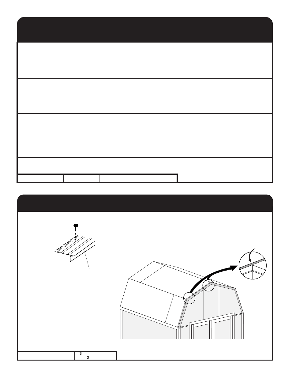 Drip edge, Larmier, Gotero de borde | Pintura y masillado, Paint and caulk, Peinture et enduit à calfeutrer, Not included), Non inclus), No incluidas) | Backyard Storage Solutions 16702 User Manual | Page 33 / 40