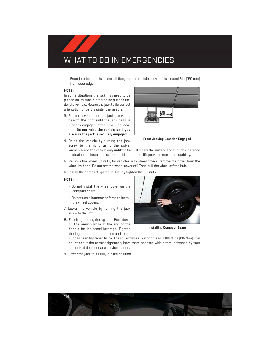 What to do in emergencies | Dodge 2014 Grand_Caravan - User Guide User Manual | Page 116 / 156