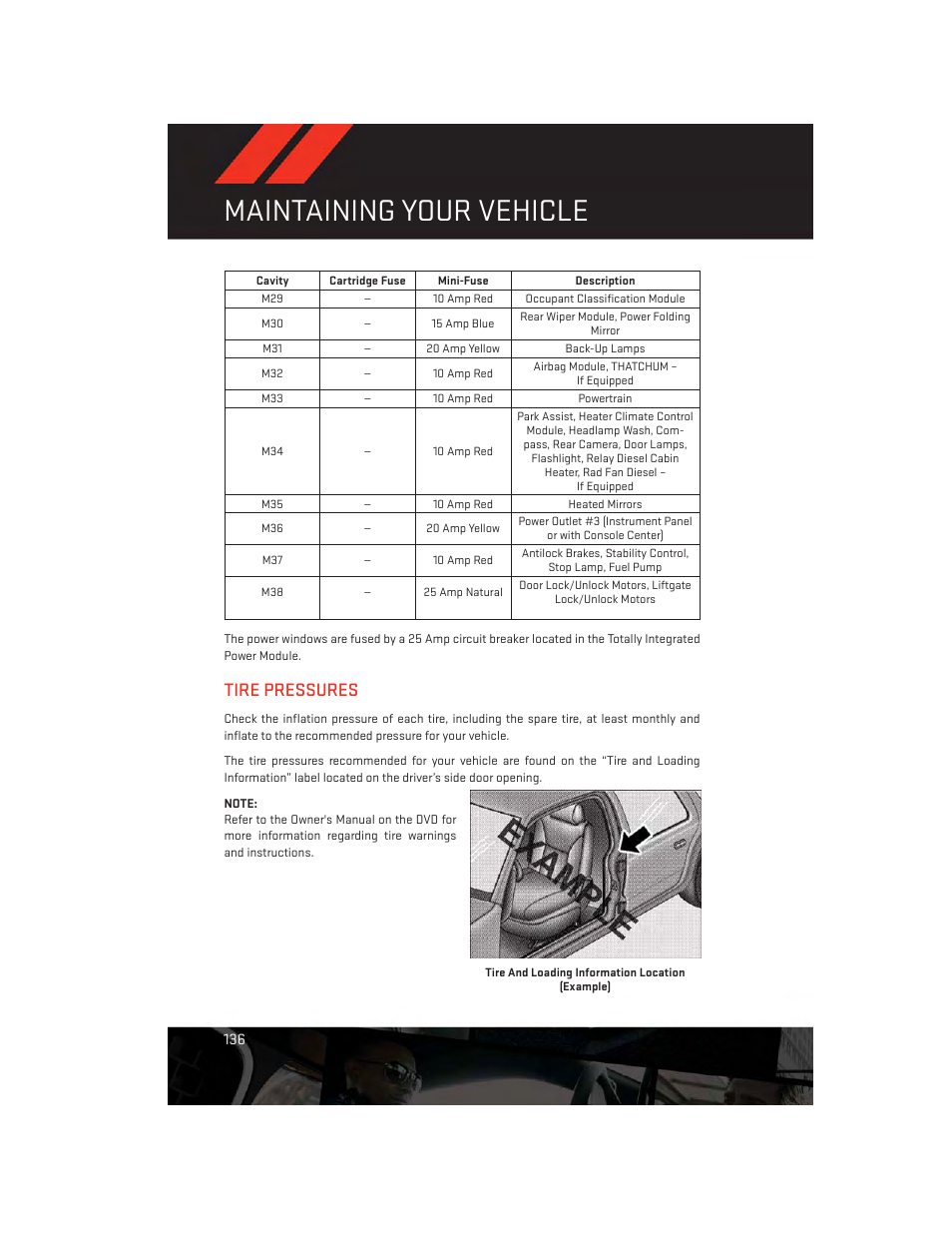 Tire pressures, Maintaining your vehicle | Dodge 2014 Grand_Caravan - User Guide User Manual | Page 138 / 156