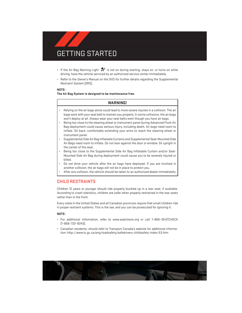 Child restraints, Getting started | Dodge 2014 Grand_Caravan - User Guide User Manual | Page 14 / 156