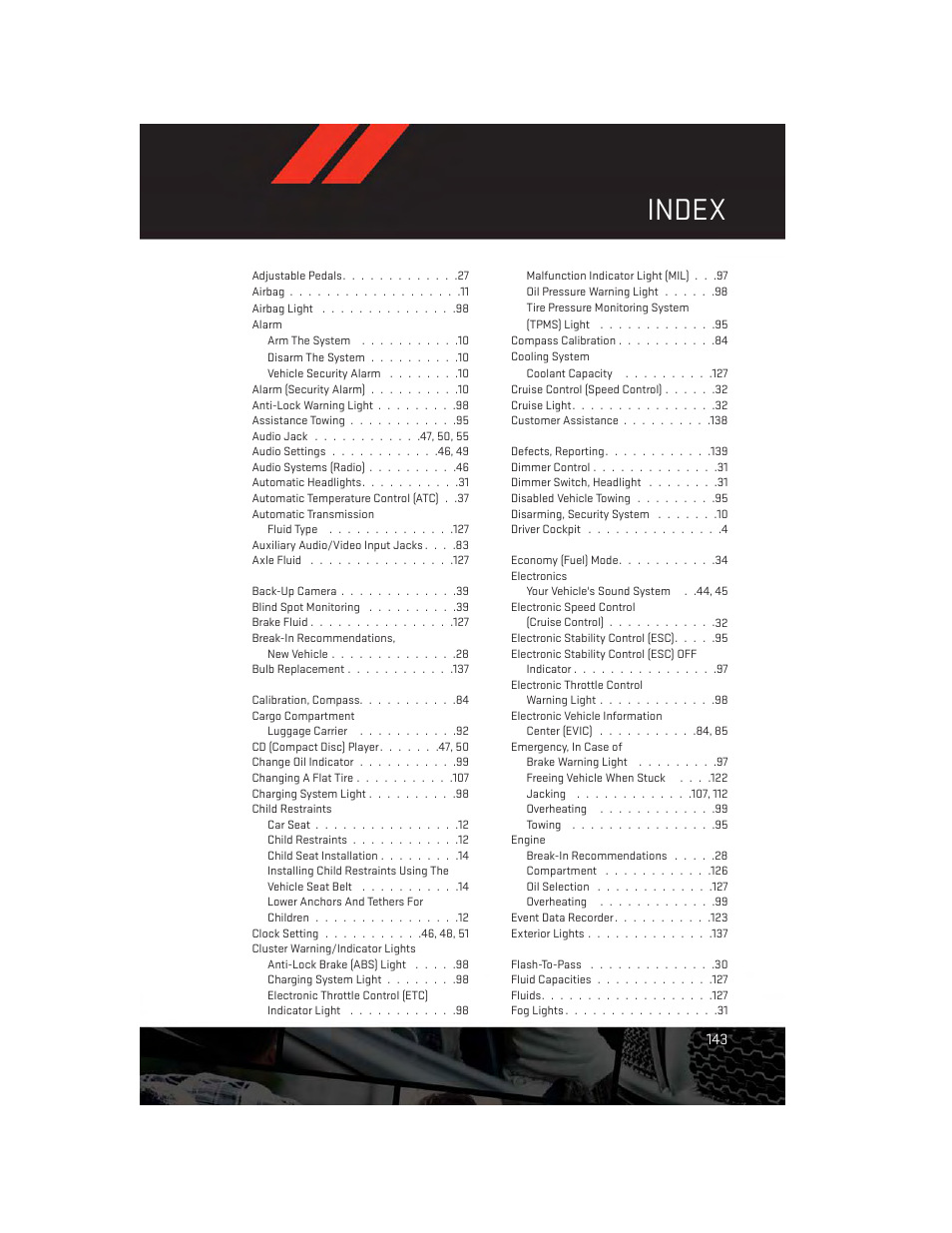 Index | Dodge 2014 Grand_Caravan - User Guide User Manual | Page 145 / 156