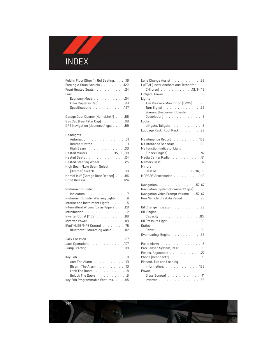 Index | Dodge 2014 Grand_Caravan - User Guide User Manual | Page 146 / 156