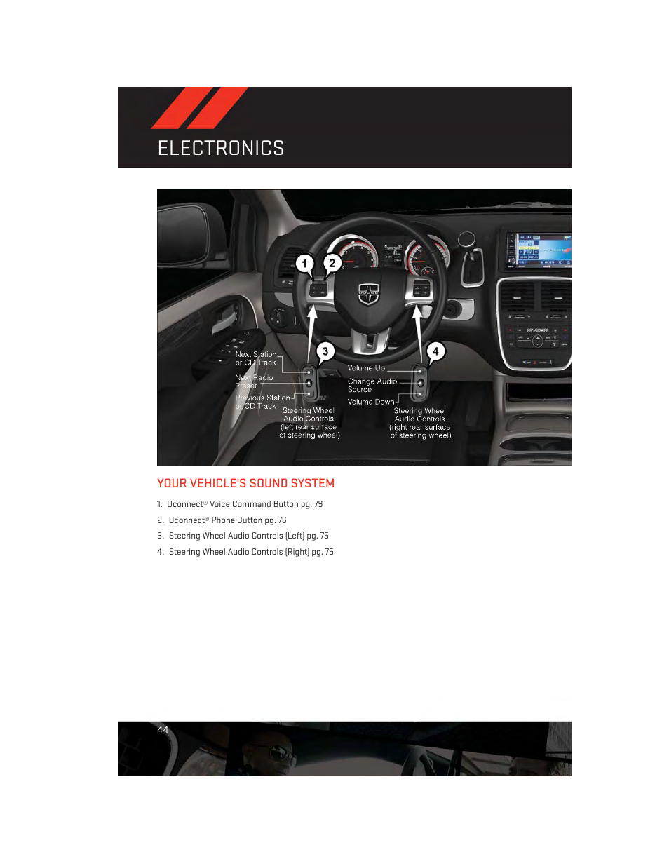 Electronics, Your vehicle's sound system | Dodge 2014 Grand_Caravan - User Guide User Manual | Page 46 / 156