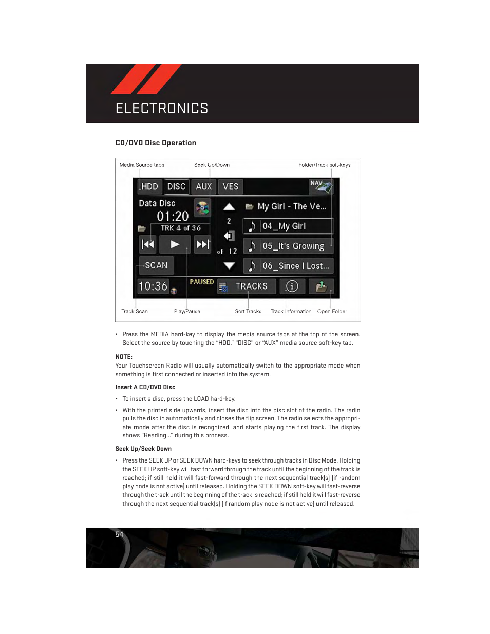 Cd/dvd disc operation, Electronics | Dodge 2014 Grand_Caravan - User Guide User Manual | Page 56 / 156