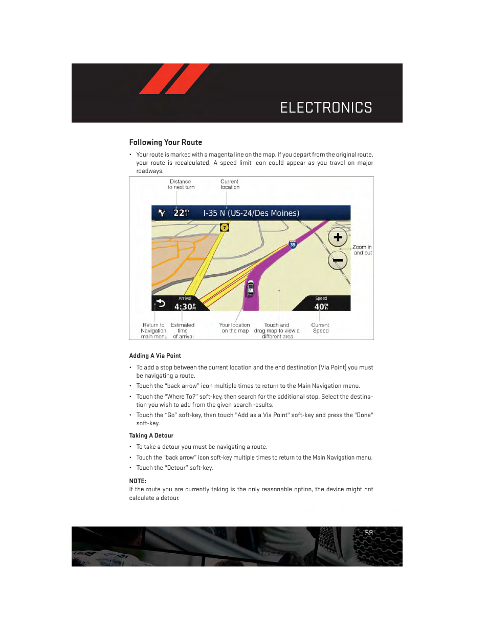 Following your route, Electronics | Dodge 2014 Grand_Caravan - User Guide User Manual | Page 61 / 156