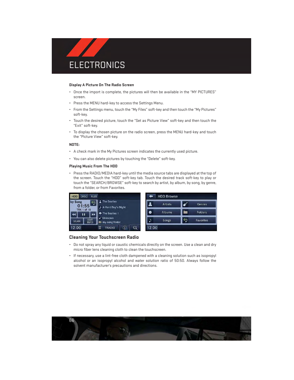 Cleaning your touchscreen radio, Electronics | Dodge 2014 Grand_Caravan - User Guide User Manual | Page 68 / 156