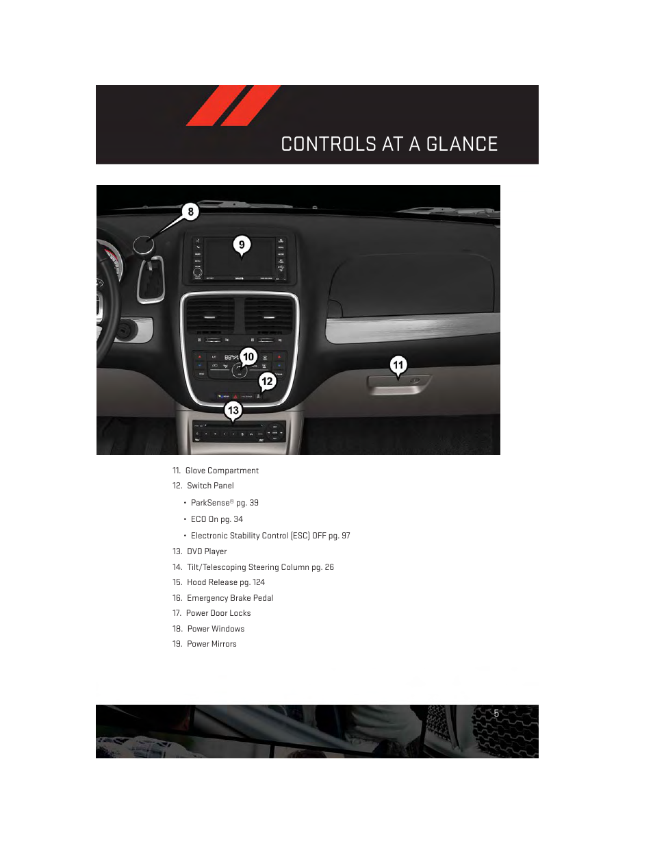 Controls at a glance | Dodge 2014 Grand_Caravan - User Guide User Manual | Page 7 / 156