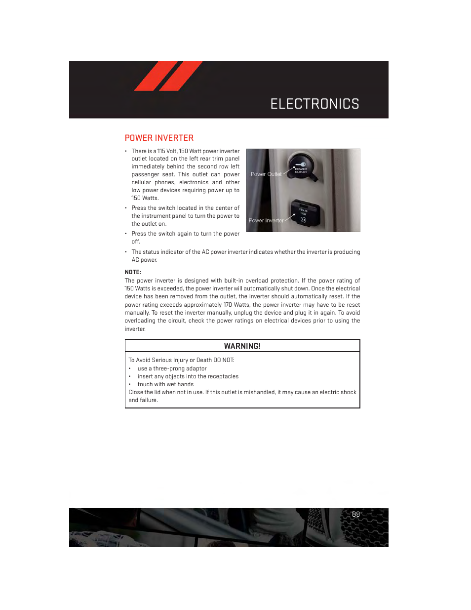 Power inverter, Electronics | Dodge 2014 Grand_Caravan - User Guide User Manual | Page 91 / 156