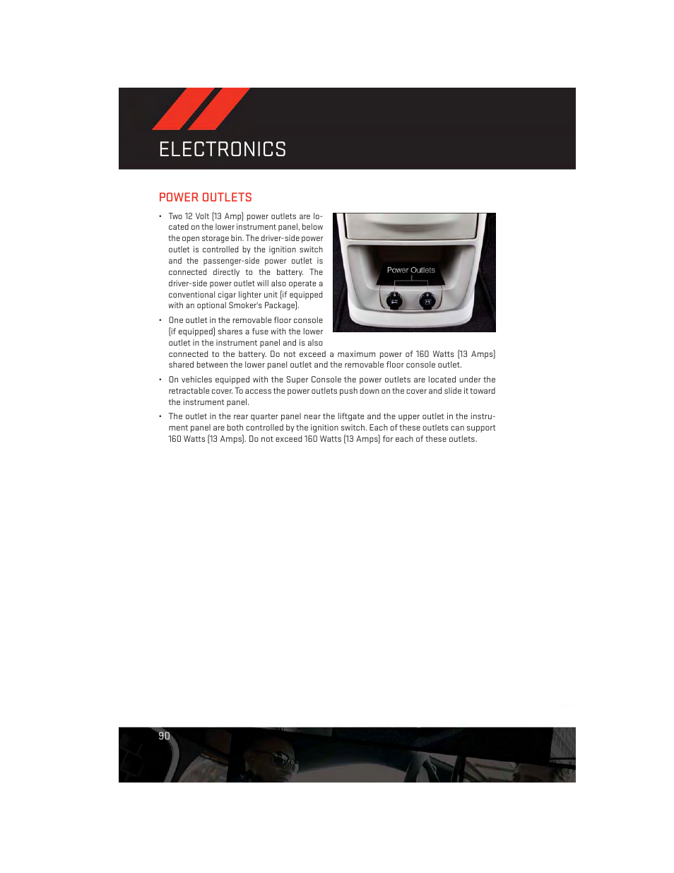 Power outlets, Electronics | Dodge 2014 Grand_Caravan - User Guide User Manual | Page 92 / 156