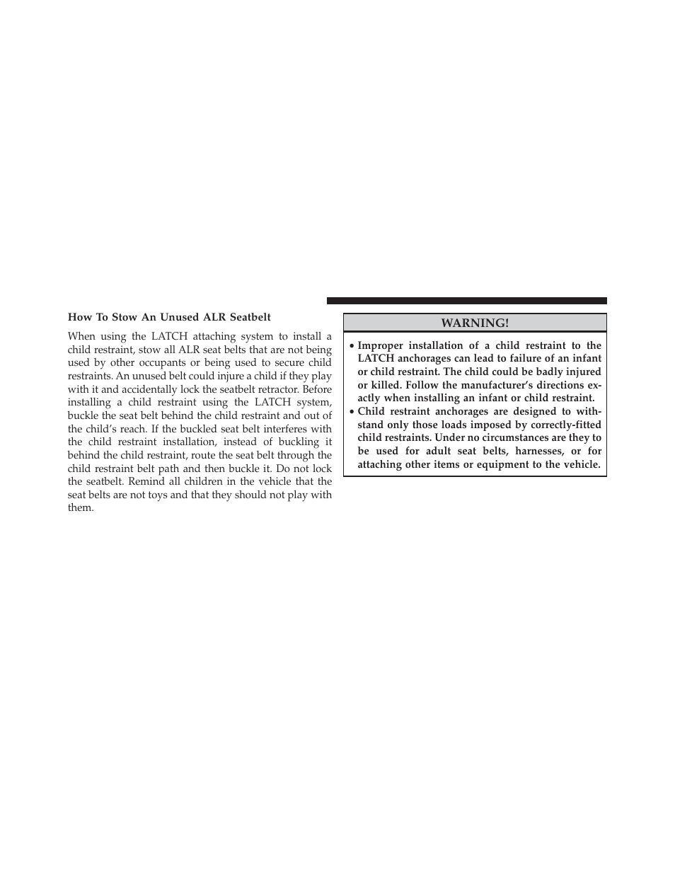 How to stow an unused alr seatbelt | Dodge 2014 Journey - Owner Manual User Manual | Page 100 / 651