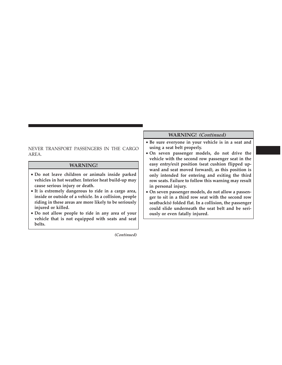 Safety tips, Transporting passengers | Dodge 2014 Journey - Owner Manual User Manual | Page 109 / 651