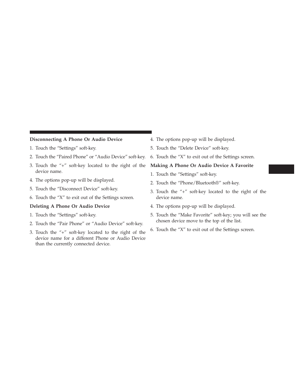 Disconnecting a phone or audio device, Deleting a phone or audio device, Making a phone or audio device a favorite | Dodge 2014 Journey - Owner Manual User Manual | Page 159 / 651