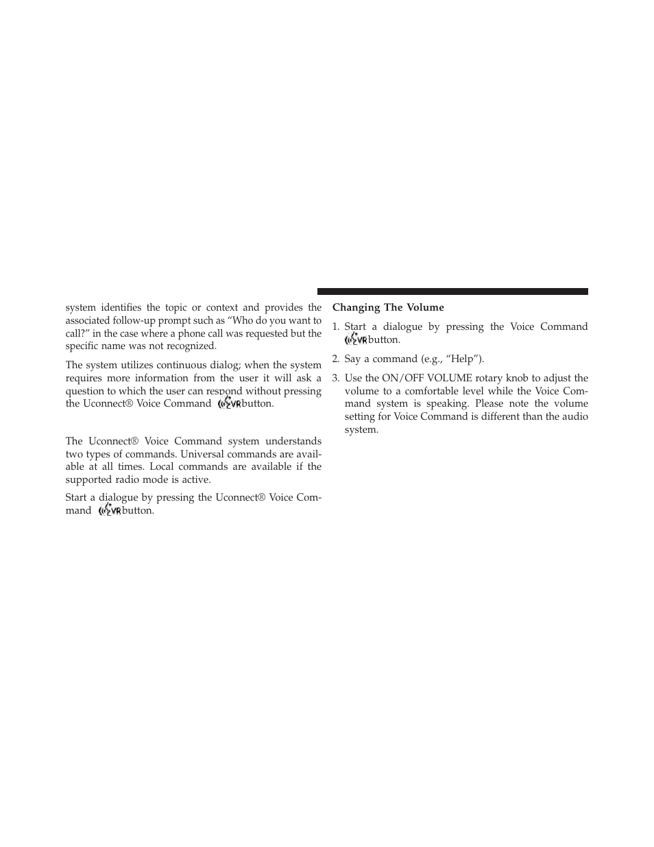 Uconnect® voice commands, Changing the volume | Dodge 2014 Journey - Owner Manual User Manual | Page 190 / 651
