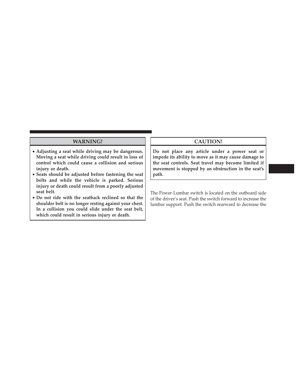 Power lumbar — if equipped | Dodge 2014 Journey - Owner Manual User Manual | Page 203 / 651