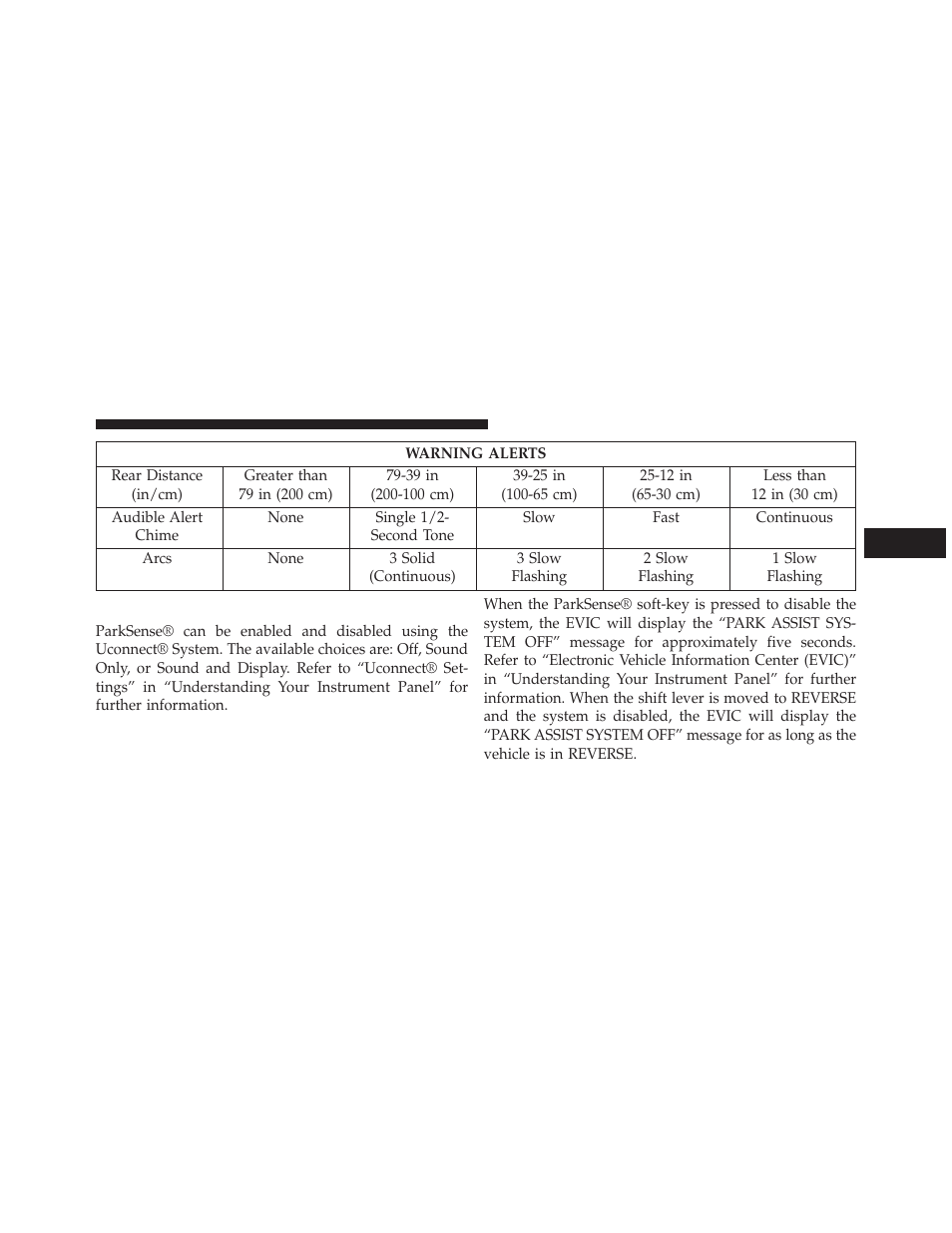 Enabling and disabling parksense | Dodge 2014 Journey - Owner Manual User Manual | Page 249 / 651