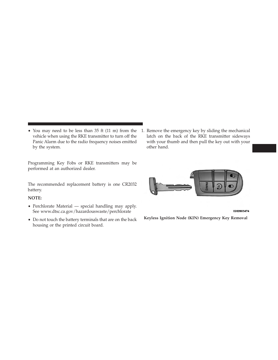 Programming additional transmitters, Transmitter battery replacement | Dodge 2014 Journey - Owner Manual User Manual | Page 27 / 651