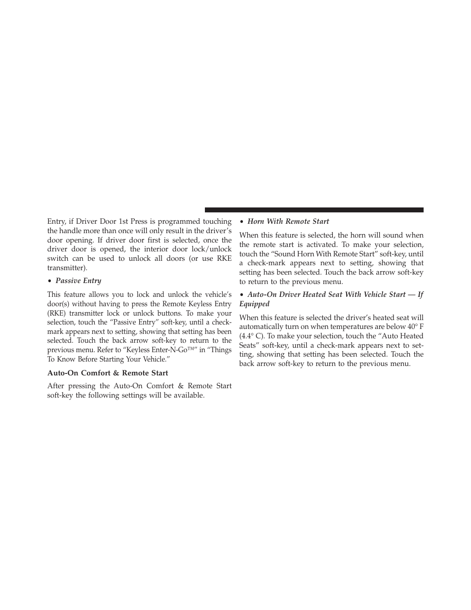 Auto-on comfort & remote start | Dodge 2014 Journey - Owner Manual User Manual | Page 348 / 651