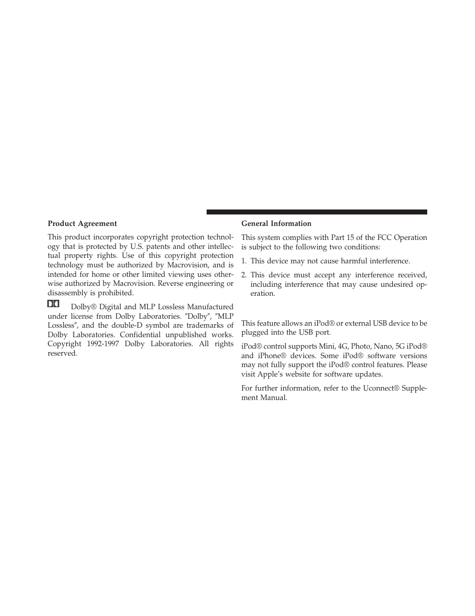Product agreement, Ipod®/usb/mp3 control | Dodge 2014 Journey - Owner Manual User Manual | Page 374 / 651