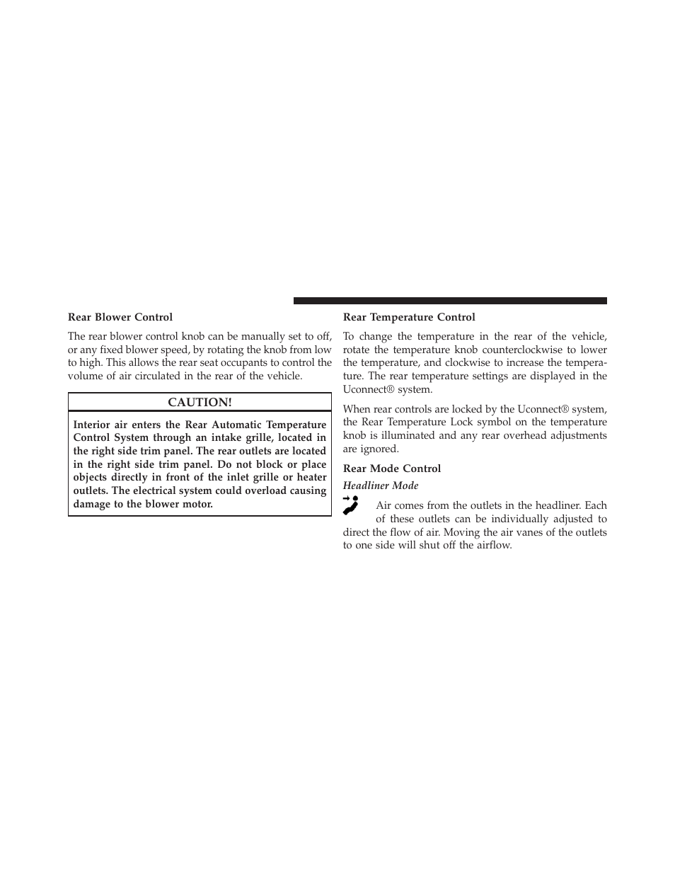 Rear blower control, Rear temperature control, Rear mode control | Dodge 2014 Journey - Owner Manual User Manual | Page 390 / 651
