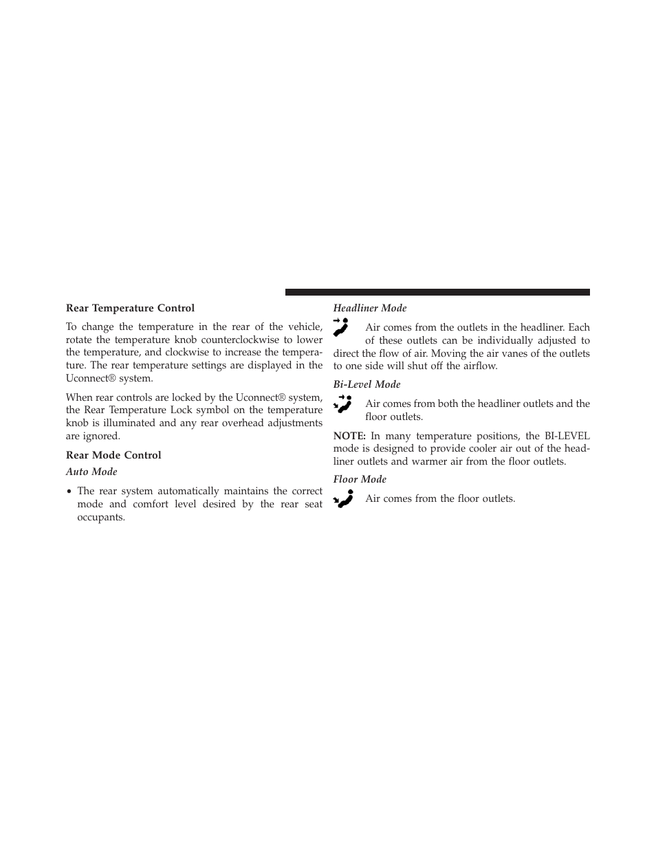 Rear temperature control, Rear mode control | Dodge 2014 Journey - Owner Manual User Manual | Page 404 / 651
