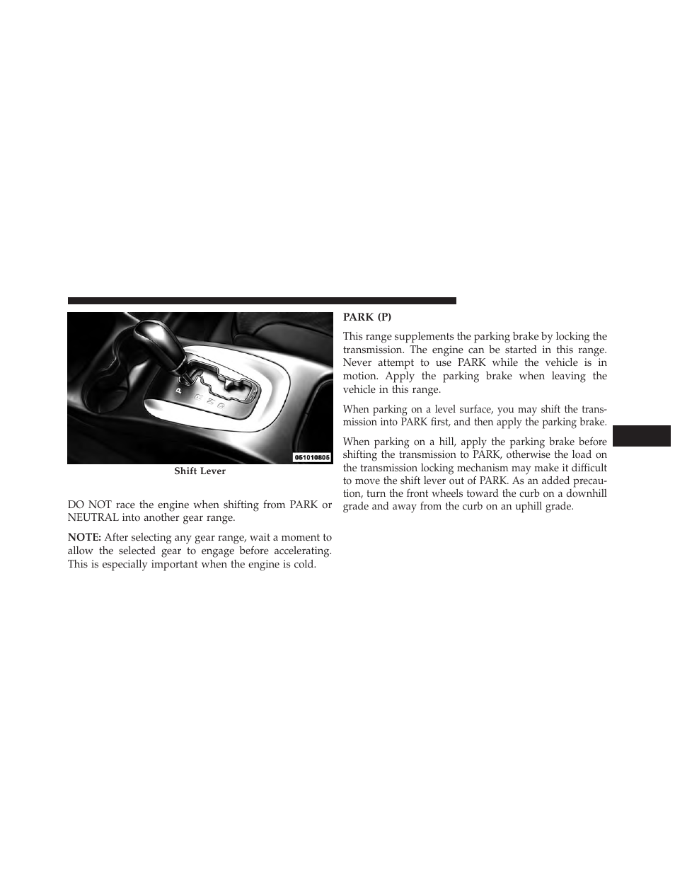 Gear ranges, Park (p) | Dodge 2014 Journey - Owner Manual User Manual | Page 423 / 651