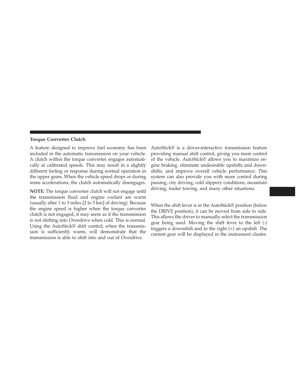 Torque converter clutch, Autostick, Operation | Dodge 2014 Journey - Owner Manual User Manual | Page 429 / 651