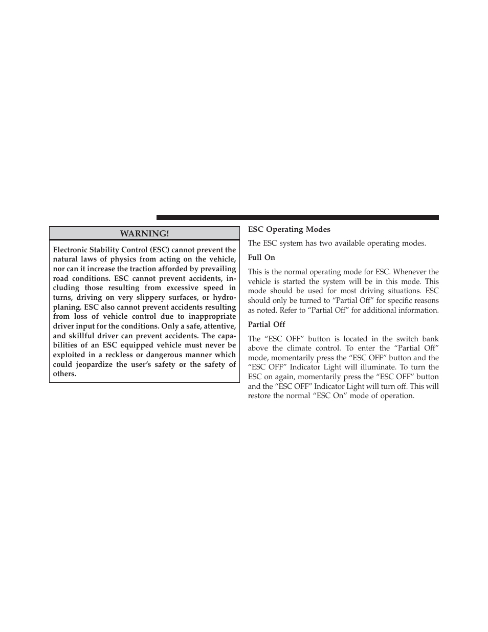 Esc operating modes | Dodge 2014 Journey - Owner Manual User Manual | Page 446 / 651